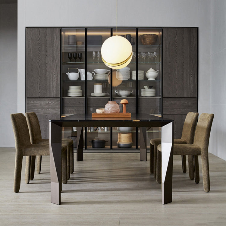 Rectangular Black Stone Table Top Dining Table with 4 Foot Metal Base Clearhalo 'Dining Tables & Seating' 'Dining Tables' 'dining_table' 'furn' 'furn_dining_table' 'Furniture' 'Kitchen & Dining Furniture' 7763005