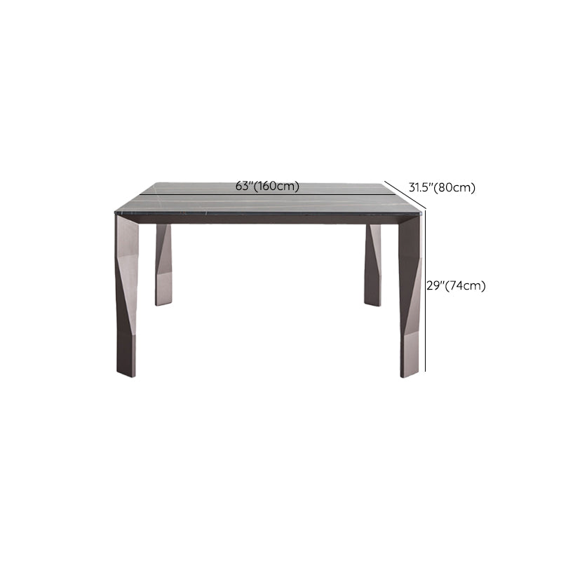 Rectangular Black Stone Table Top Dining Table with 4 Foot Metal Base Clearhalo 'Dining Tables & Seating' 'Dining Tables' 'dining_table' 'furn' 'furn_dining_table' 'Furniture' 'Kitchen & Dining Furniture' 7763007