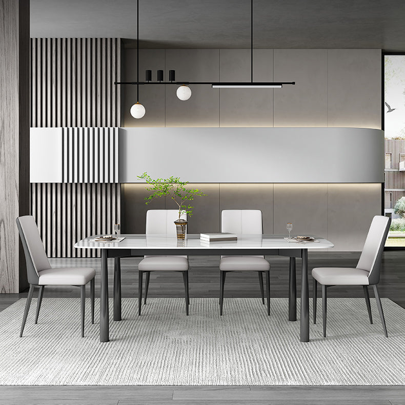 Contemporary Rectangular Stone Dining Table with Stainless Steel Legs