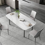 Contemporary Rectangular Stone Dining Table with Stainless Steel Legs