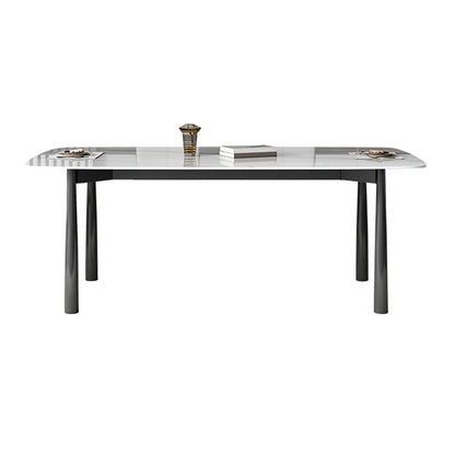 Contemporary Rectangular Stone Dining Table with Stainless Steel Legs