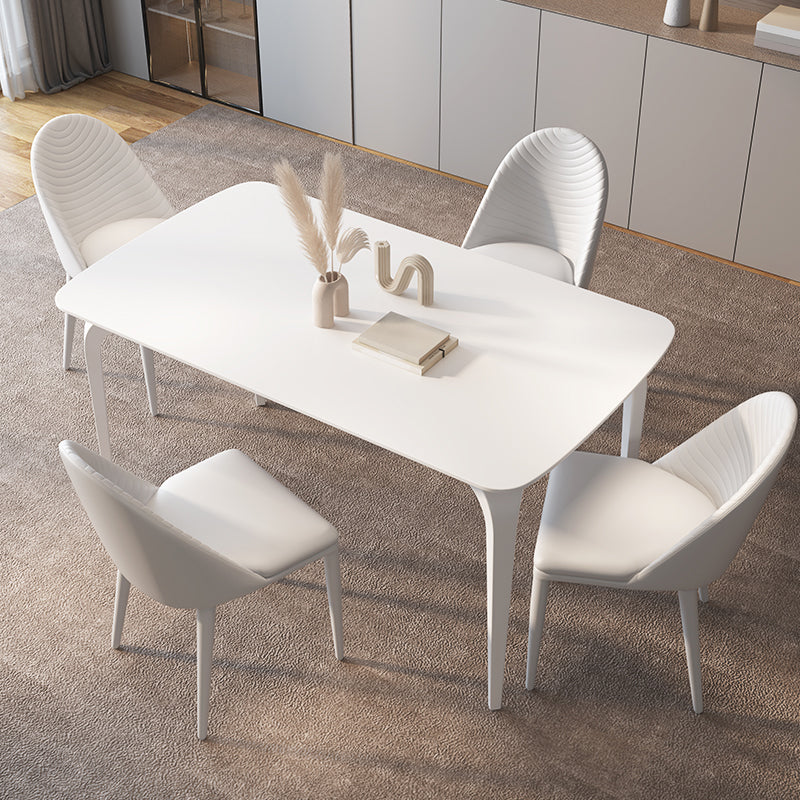 Contemporary White Round Stone Dining Table with 4 Steel Foot Clearhalo 'Dining Tables & Seating' 'Dining Tables' 'dining_table' 'furn' 'furn_dining_table' 'Furniture' 'Kitchen & Dining Furniture' 7763023