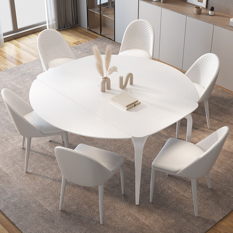 Contemporary White Round Stone Dining Table with 4 Steel Foot Clearhalo 'Dining Tables & Seating' 'Dining Tables' 'dining_table' 'furn' 'furn_dining_table' 'Furniture' 'Kitchen & Dining Furniture' 7763024