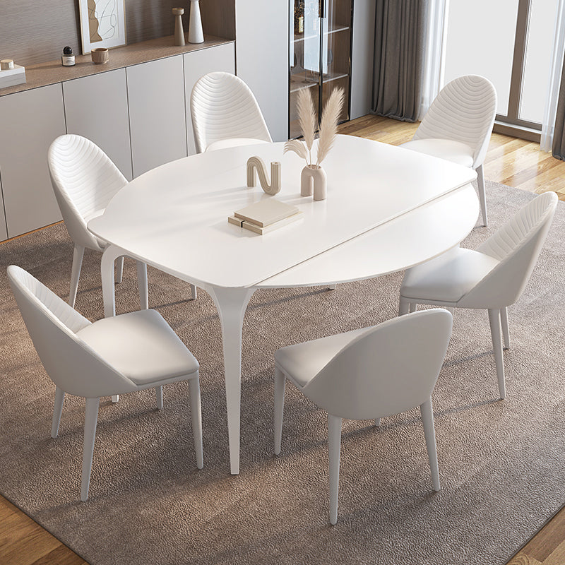 Contemporary White Round Stone Dining Table with 4 Steel Foot Clearhalo 'Dining Tables & Seating' 'Dining Tables' 'dining_table' 'furn' 'furn_dining_table' 'Furniture' 'Kitchen & Dining Furniture' 7763025