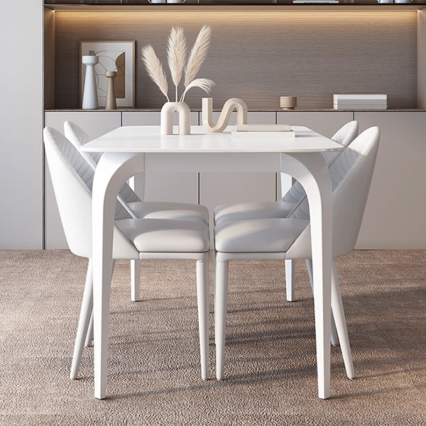 Contemporary White Round Stone Dining Table with 4 Steel Foot Clearhalo 'Dining Tables & Seating' 'Dining Tables' 'dining_table' 'furn' 'furn_dining_table' 'Furniture' 'Kitchen & Dining Furniture' 7763026