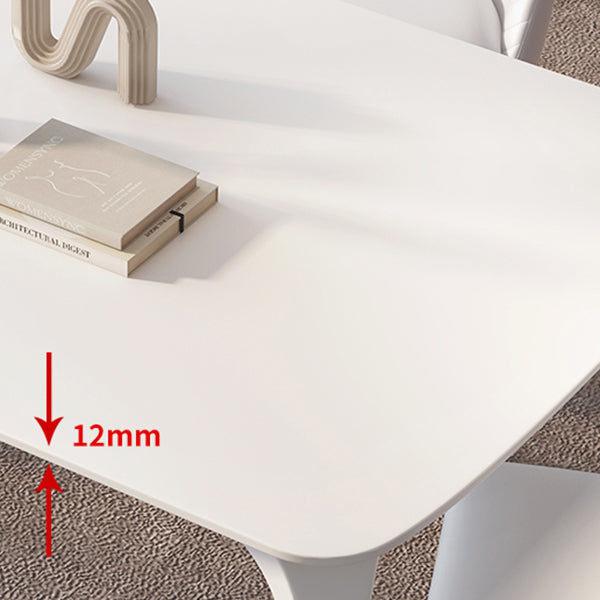Contemporary White Round Stone Dining Table with 4 Steel Foot Clearhalo 'Dining Tables & Seating' 'Dining Tables' 'dining_table' 'furn' 'furn_dining_table' 'Furniture' 'Kitchen & Dining Furniture' 7763029