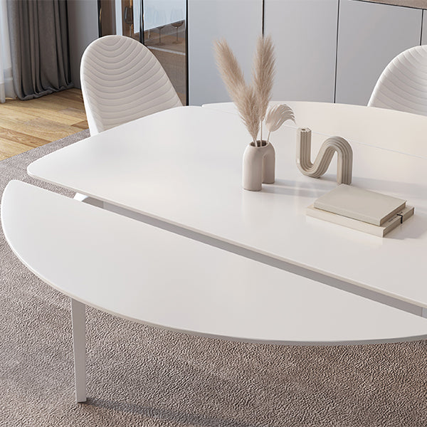 Contemporary White Round Stone Dining Table with 4 Steel Foot Clearhalo 'Dining Tables & Seating' 'Dining Tables' 'dining_table' 'furn' 'furn_dining_table' 'Furniture' 'Kitchen & Dining Furniture' 7763030