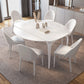 Contemporary White Round Stone Dining Table with 4 Steel Foot Clearhalo 'Dining Tables & Seating' 'Dining Tables' 'dining_table' 'furn' 'furn_dining_table' 'Furniture' 'Kitchen & Dining Furniture' 7763032