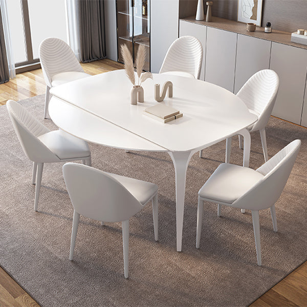 Contemporary White Round Stone Dining Table with 4 Steel Foot Clearhalo 'Dining Tables & Seating' 'Dining Tables' 'dining_table' 'furn' 'furn_dining_table' 'Furniture' 'Kitchen & Dining Furniture' 7763032