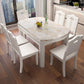 Faux Marble Top 7 Piece Dining Room Chair and Table Set in White Clearhalo 'Dining Room Sets' 'Dining Tables & Seating' 'dining_room_set' 'furn' 'furn_dining_room_set' 'Furniture' 'Kitchen & Dining Furniture' 7763036