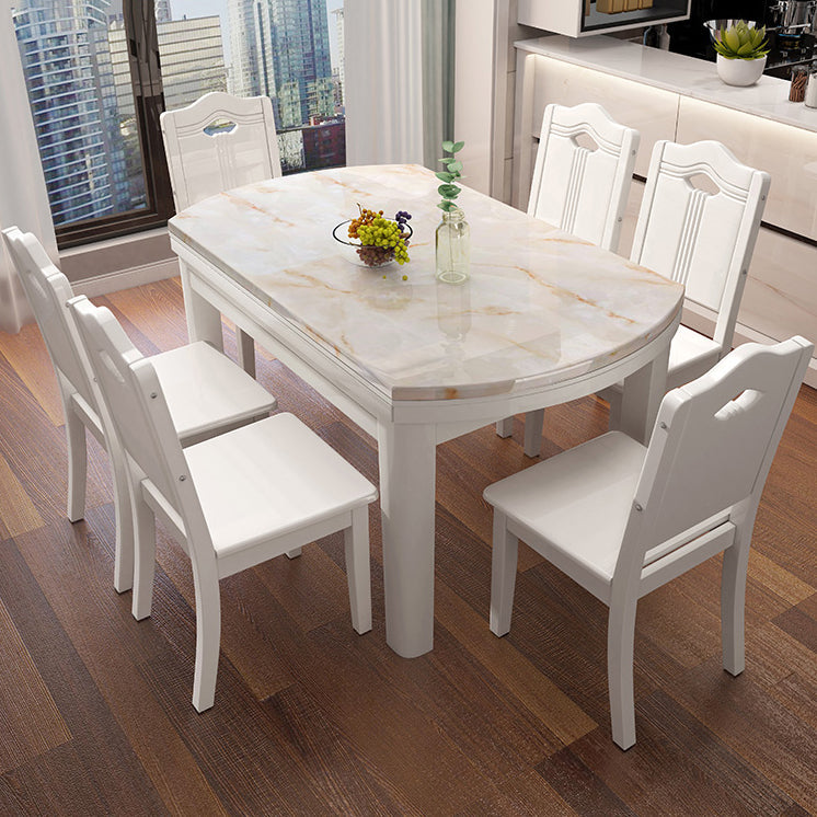 Faux Marble Top 7 Piece Dining Room Chair and Table Set in White Clearhalo 'Dining Room Sets' 'Dining Tables & Seating' 'dining_room_set' 'furn' 'furn_dining_room_set' 'Furniture' 'Kitchen & Dining Furniture' 7763036