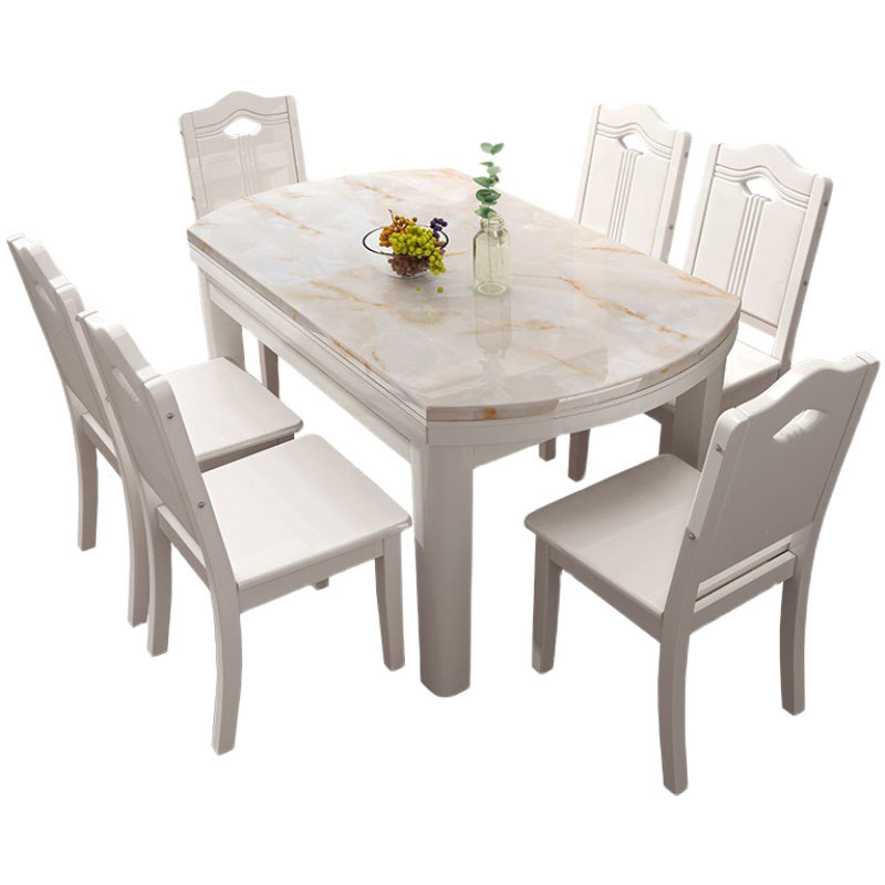 Faux Marble Top 7 Piece Dining Room Chair and Table Set in White Table & Chair(s) 7 Piece Set Clearhalo 'Dining Room Sets' 'Dining Tables & Seating' 'dining_room_set' 'furn' 'furn_dining_room_set' 'Furniture' 'Kitchen & Dining Furniture' 7763040