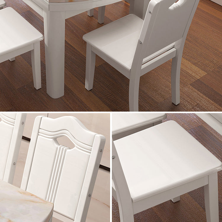 Faux Marble Top 7 Piece Dining Room Chair and Table Set in White Clearhalo 'Dining Room Sets' 'Dining Tables & Seating' 'dining_room_set' 'furn' 'furn_dining_room_set' 'Furniture' 'Kitchen & Dining Furniture' 7763041
