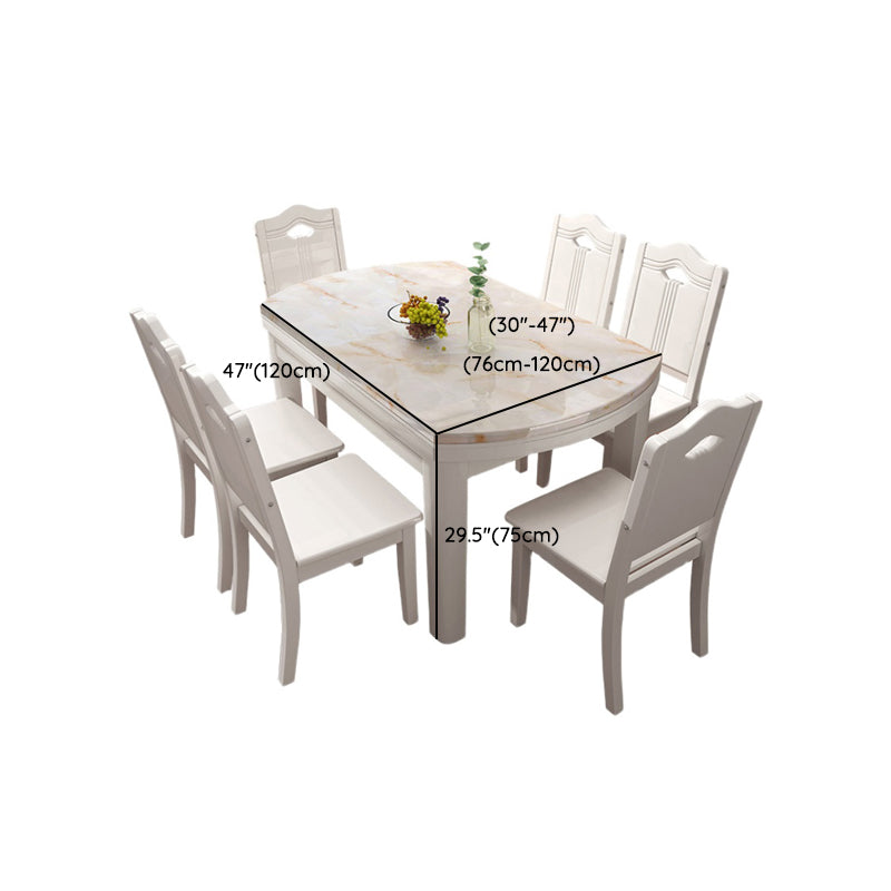 Faux Marble Top 7 Piece Dining Room Chair and Table Set in White Clearhalo 'Dining Room Sets' 'Dining Tables & Seating' 'dining_room_set' 'furn' 'furn_dining_room_set' 'Furniture' 'Kitchen & Dining Furniture' 7763045