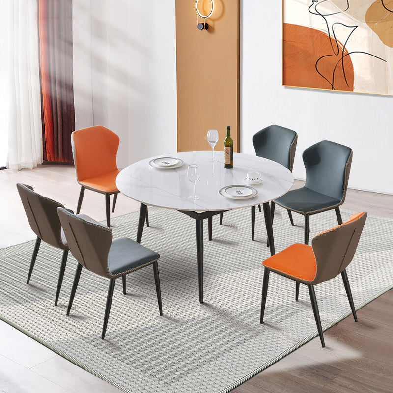 1/2/5/7 Piece Contemporary Style Dining Room Chair and Table Set Table & Chair(s) Orange 7 Piece Set Clearhalo 'Dining Room Sets' 'Dining Tables & Seating' 'dining_room_set' 'furn' 'furn_dining_room_set' 'Furniture' 'Kitchen & Dining Furniture' 7763063