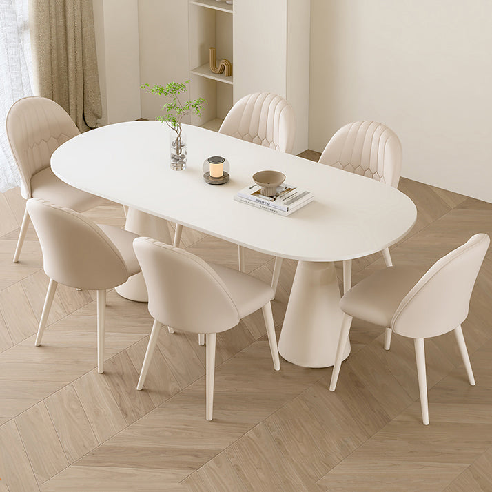 1/5 piezas de forma ovalada muebles de comedor de piedra en blanco