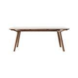 5/7ピース長方形の形の石と無垢材のダイニングテーブルセット