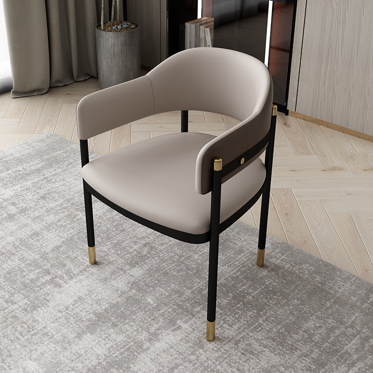 Modern Open Back Arm Chair Metal and Faux Leather Dining Chair Clearhalo 'Dining Chairs' 'Dining Tables & Seating' 'dining_chair' 'furn' 'furn_dining_chair' 'Furniture' 'Kitchen & Dining Furniture' 7763189