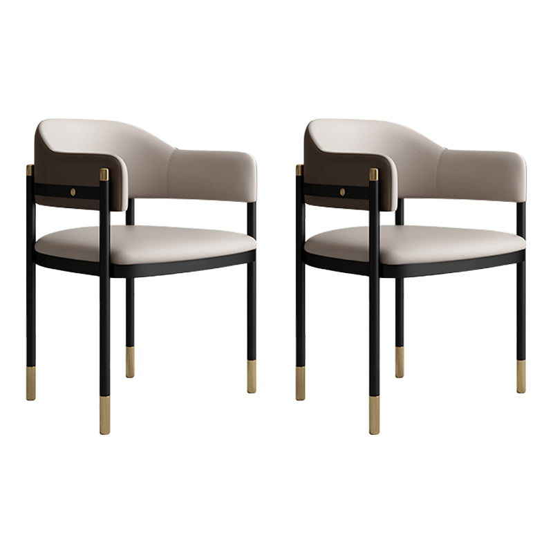 Modern Open Back Arm Chair Metal and Faux Leather Dining Chair 2 Piece Set Clearhalo 'Dining Chairs' 'Dining Tables & Seating' 'dining_chair' 'furn' 'furn_dining_chair' 'Furniture' 'Kitchen & Dining Furniture' 7763191