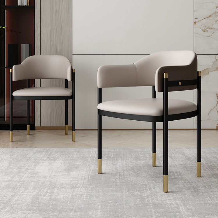 Modern Open Back Arm Chair Metal and Faux Leather Dining Chair Clearhalo 'Dining Chairs' 'Dining Tables & Seating' 'dining_chair' 'furn' 'furn_dining_chair' 'Furniture' 'Kitchen & Dining Furniture' 7763192