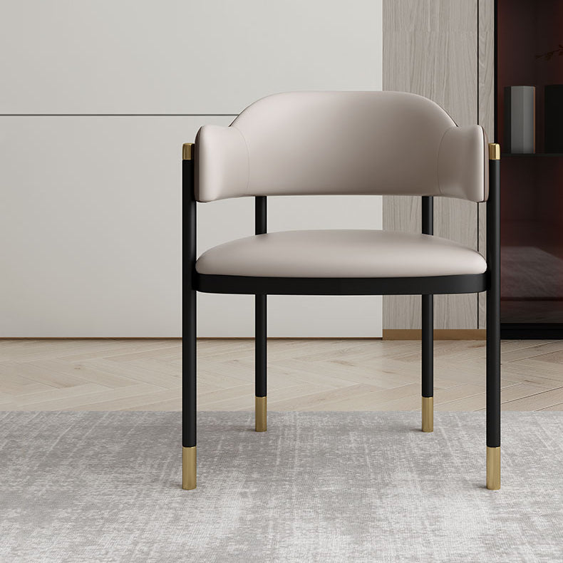 Modern Open Back Arm Chair Metal and Faux Leather Dining Chair Clearhalo 'Dining Chairs' 'Dining Tables & Seating' 'dining_chair' 'furn' 'furn_dining_chair' 'Furniture' 'Kitchen & Dining Furniture' 7763196