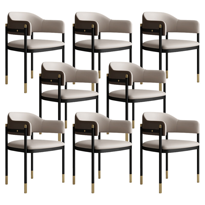 Modern Open Back Arm Chair Metal and Faux Leather Dining Chair 8 Piece Set Clearhalo 'Dining Chairs' 'Dining Tables & Seating' 'dining_chair' 'furn' 'furn_dining_chair' 'Furniture' 'Kitchen & Dining Furniture' 7763197