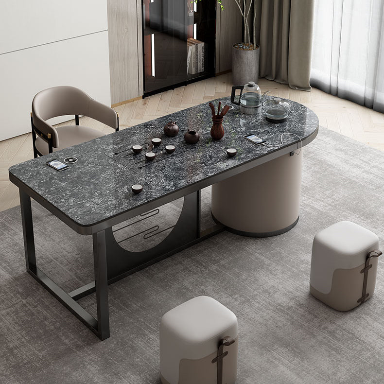 Modern Open Back Arm Chair Metal and Faux Leather Dining Chair Clearhalo 'Dining Chairs' 'Dining Tables & Seating' 'dining_chair' 'furn' 'furn_dining_chair' 'Furniture' 'Kitchen & Dining Furniture' 7763203