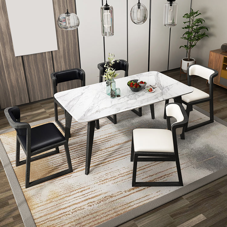 Black Legs Solid Wood and Faux Leather Dining Accent Chair for Home