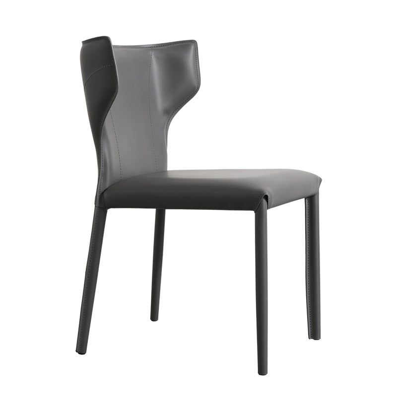 Silla de comedor de cuero y metal sin brazo de forma sintética contemporánea