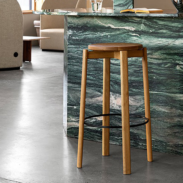 Tabouret de bar sans dos contemporain de 29,5 pouces avec base en bois massif