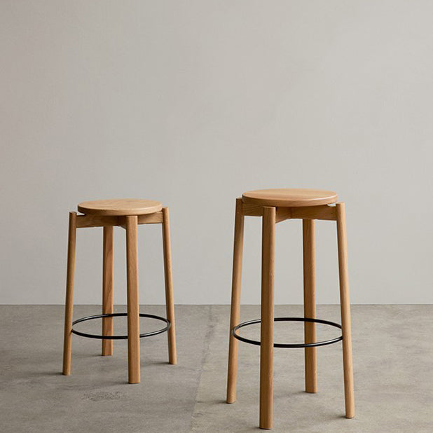 Tabouret de bar sans dos contemporain de 29,5 pouces avec base en bois massif