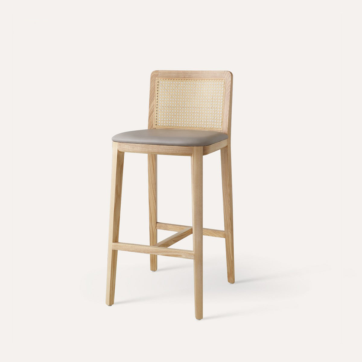 Tabouret de bar rembourré sans bras contemporain avec base en bois massif