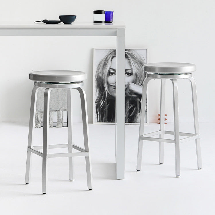 Contemporary Metal Backless Counter Stool in Silver for Home Use