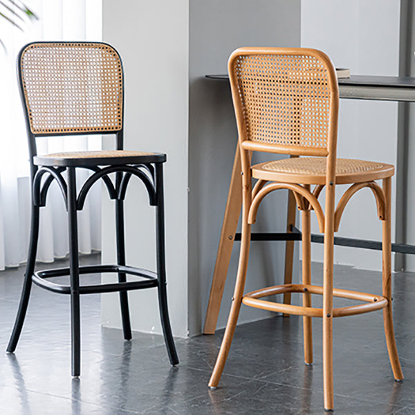 Eigentijdse 45 "Hoogte Backlest massief hout en Rattan Teller ontlasting