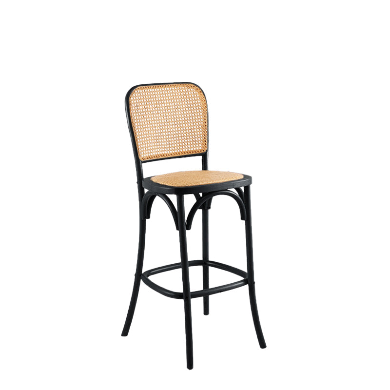 Eigentijdse 45 "Hoogte Backlest massief hout en Rattan Teller ontlasting