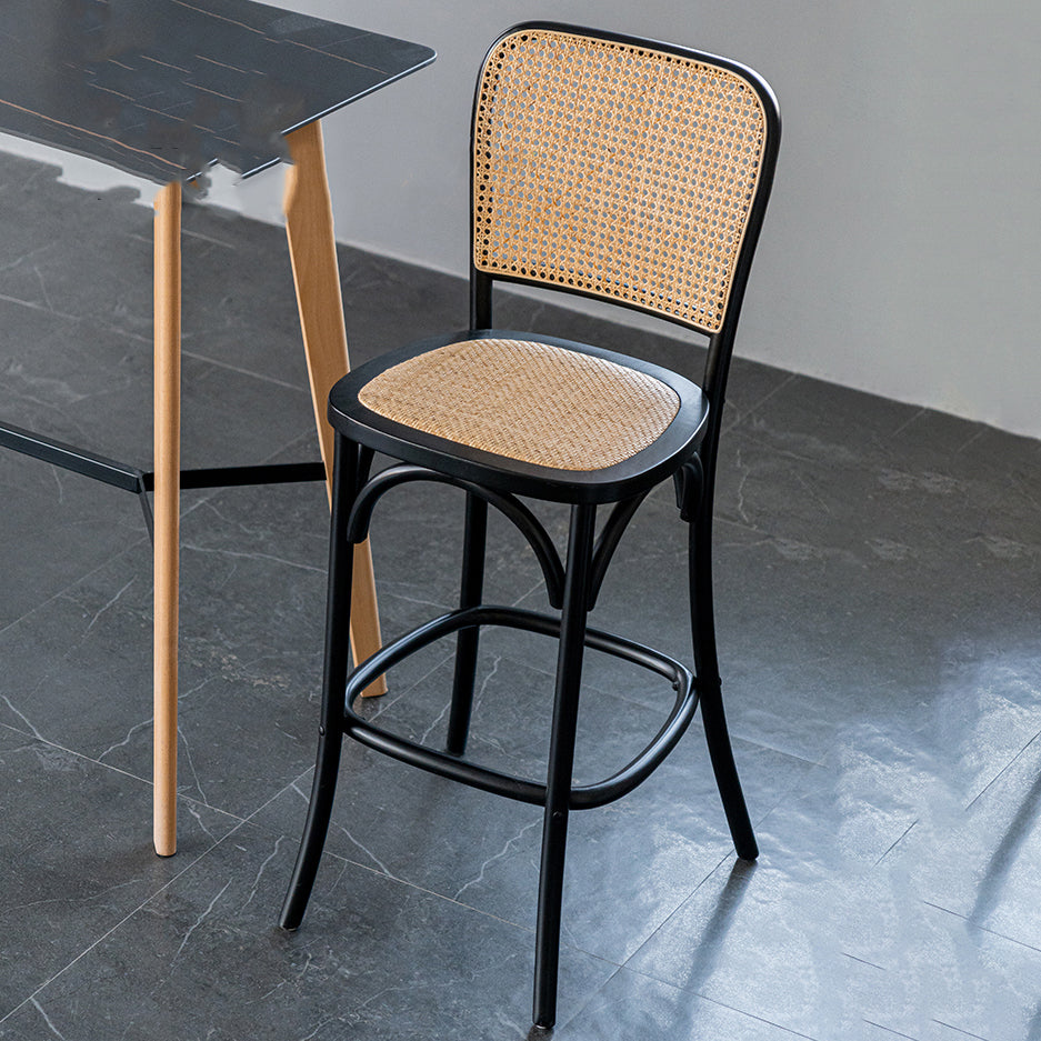 Eigentijdse 45 "Hoogte Backlest massief hout en Rattan Teller ontlasting