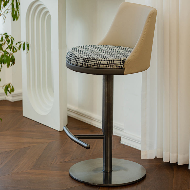 GLAMスタイル調整可能なスイベル布張りの布張りのバースツールと金属脚