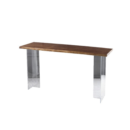 Contemporary Style Solid Wood Top Dining Table with Acrylic Base Without Chairs Clearhalo 'Bar Furniture' 'Bar Tables' 'bar_tables' 'furn' 'furn_bar_tables' 'Furniture' 'Kitchen & Dining Furniture' 7764104