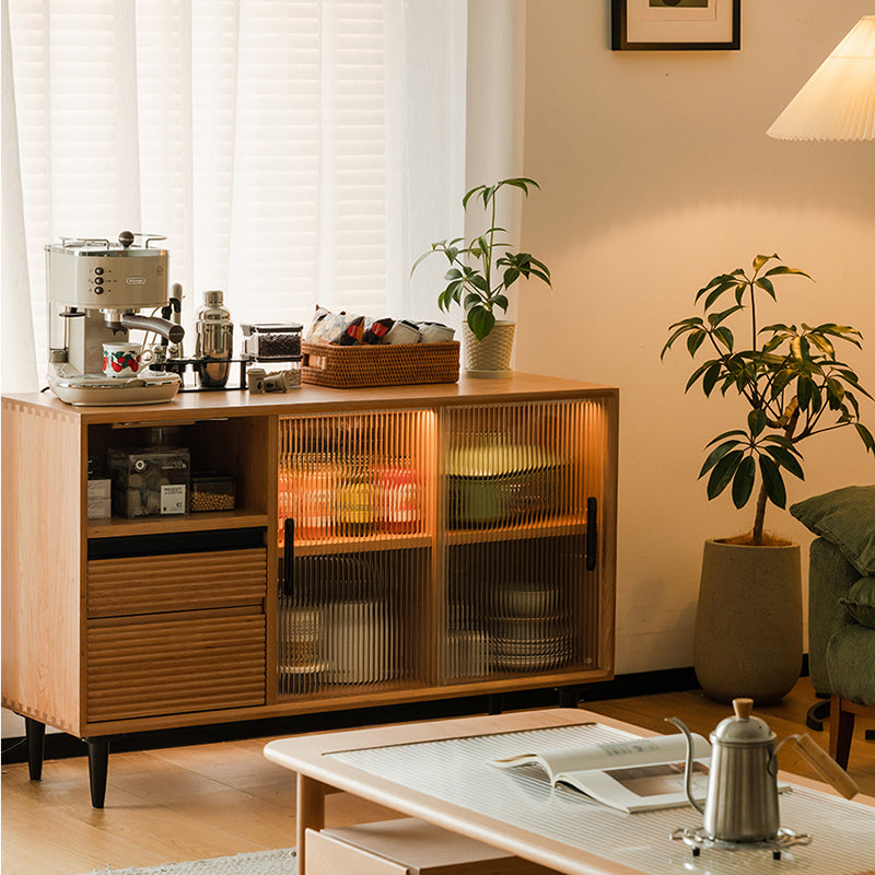 Gabinete aparador de almacenamiento de madera maciza nórdica con puertas de vidrio