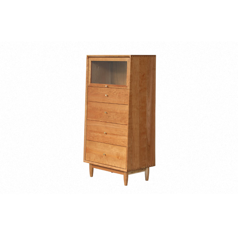 Armadietto di sideboard in legno massiccio in stile nordico con porta di vetro e cassetti