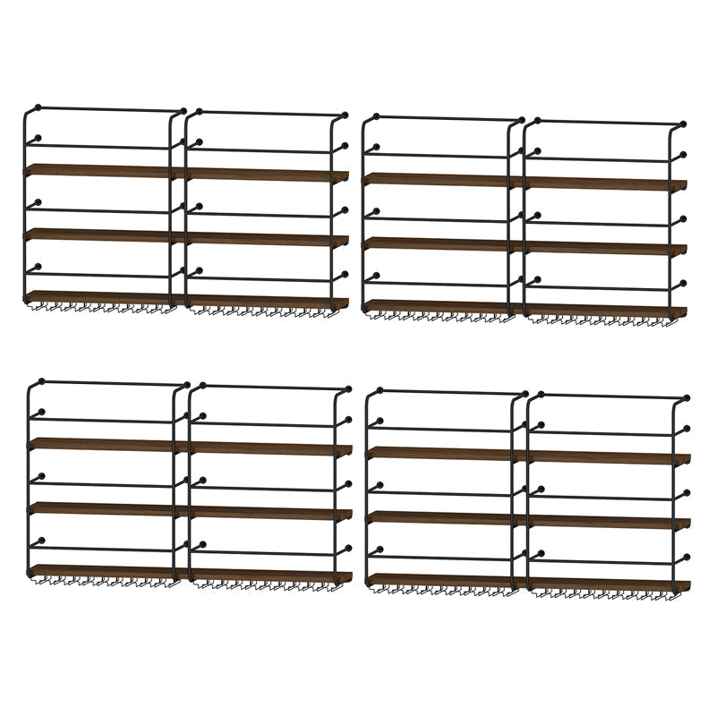 Modern Style Wood and Iron Wall Mounted Wine Rack with Light in Black