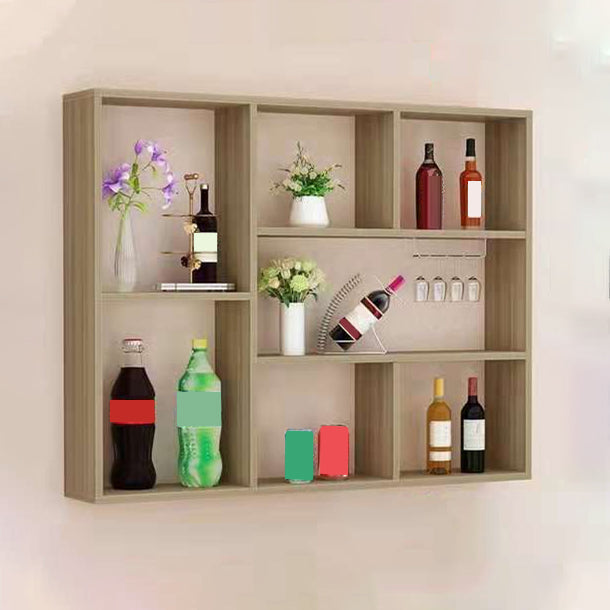 Manufactured Wood Modern Style Wine Bottle Holder Wall Mounted with Storage Shelves Light Walnut 1 Piece Clearhalo 'furn' 'furn_wine_racks' 'Furniture' 'Kitchen & Dining Furniture' 'Wine Racks' 'wine_racks' 7764349