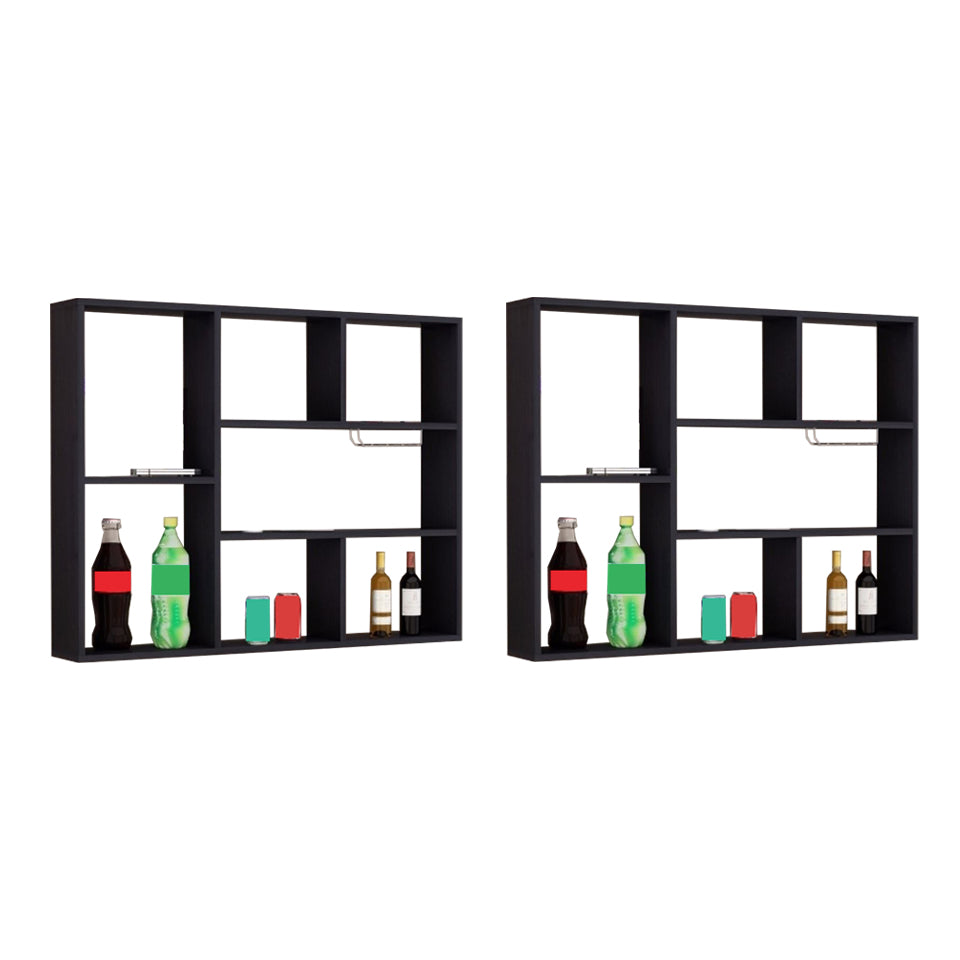 Manufactured Wood Modern Style Wine Bottle Holder Wall Mounted with Storage Shelves Black 2 Piece Set Clearhalo 'furn' 'furn_wine_racks' 'Furniture' 'Kitchen & Dining Furniture' 'Wine Racks' 'wine_racks' 7764362