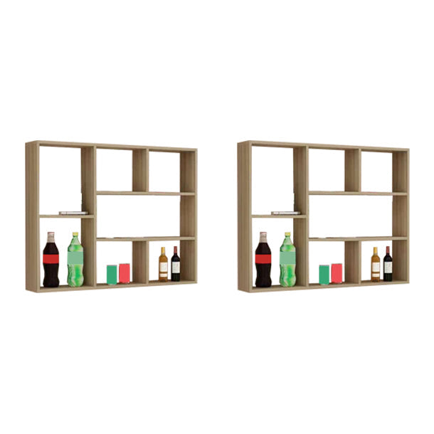Manufactured Wood Modern Style Wine Bottle Holder Wall Mounted with Storage Shelves Light Walnut 2 Piece Set Clearhalo 'furn' 'furn_wine_racks' 'Furniture' 'Kitchen & Dining Furniture' 'Wine Racks' 'wine_racks' 7764364