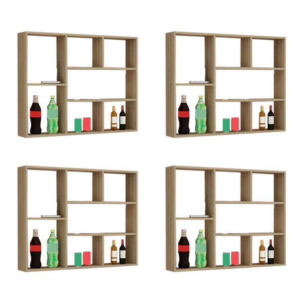 Manufactured Wood Modern Style Wine Bottle Holder Wall Mounted with Storage Shelves Light Walnut 4 Piece Set Clearhalo 'furn' 'furn_wine_racks' 'Furniture' 'Kitchen & Dining Furniture' 'Wine Racks' 'wine_racks' 7764365