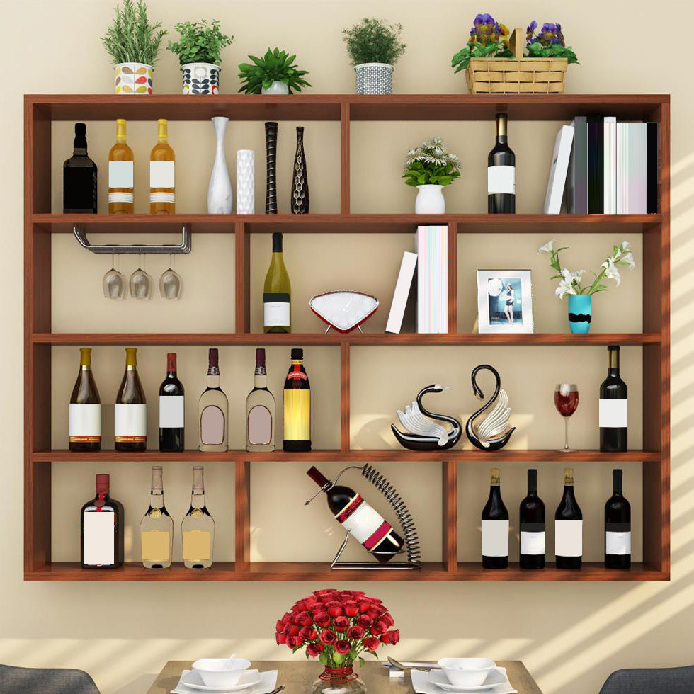 Manufactured Wood Wine Bottle Holder Modern Style Wall Mounted with Shelf Brown Clearhalo 'furn' 'furn_wine_racks' 'Furniture' 'Kitchen & Dining Furniture' 'Wine Racks' 'wine_racks' 7764374
