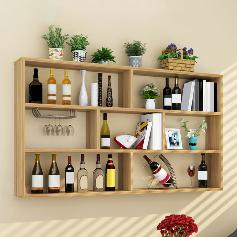 Manufactured Wood Wine Bottle Holder Modern Style Wall Mounted with Shelf Light Walnut Clearhalo 'furn' 'furn_wine_racks' 'Furniture' 'Kitchen & Dining Furniture' 'Wine Racks' 'wine_racks' 7764380