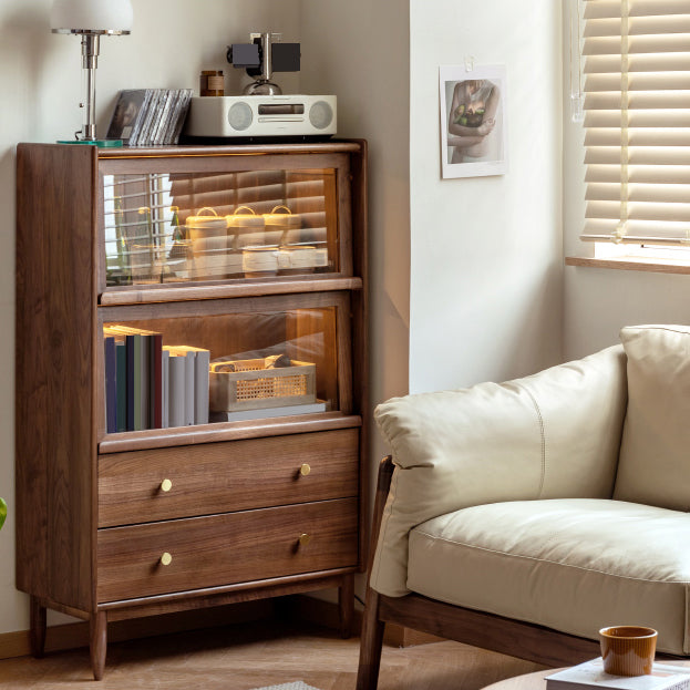 Modern Living Room Floor Cabinet Solid Wood Glass Doors with Lighting Clearhalo 'Display & China Cabinets' 'display_china_cabinets' 'furn' 'furn_display_china_cabinets' 'Furniture' 'Kitchen & Dining Furniture' 7764396