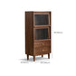 Modern Living Room Floor Cabinet Solid Wood Glass Doors with Lighting