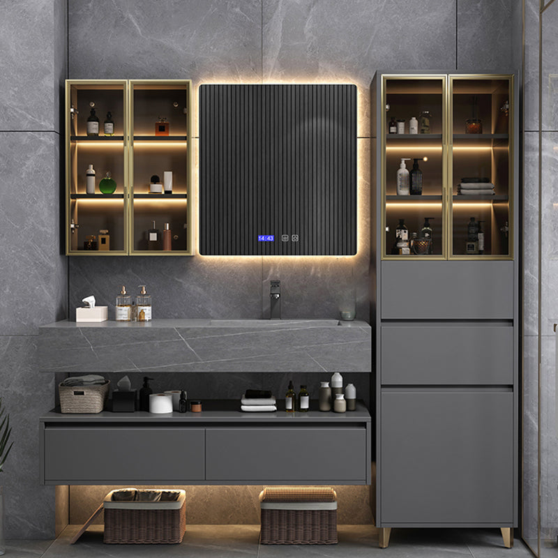 Armadietto per esposizioni in vetro contemporaneo con base in legno per bagno